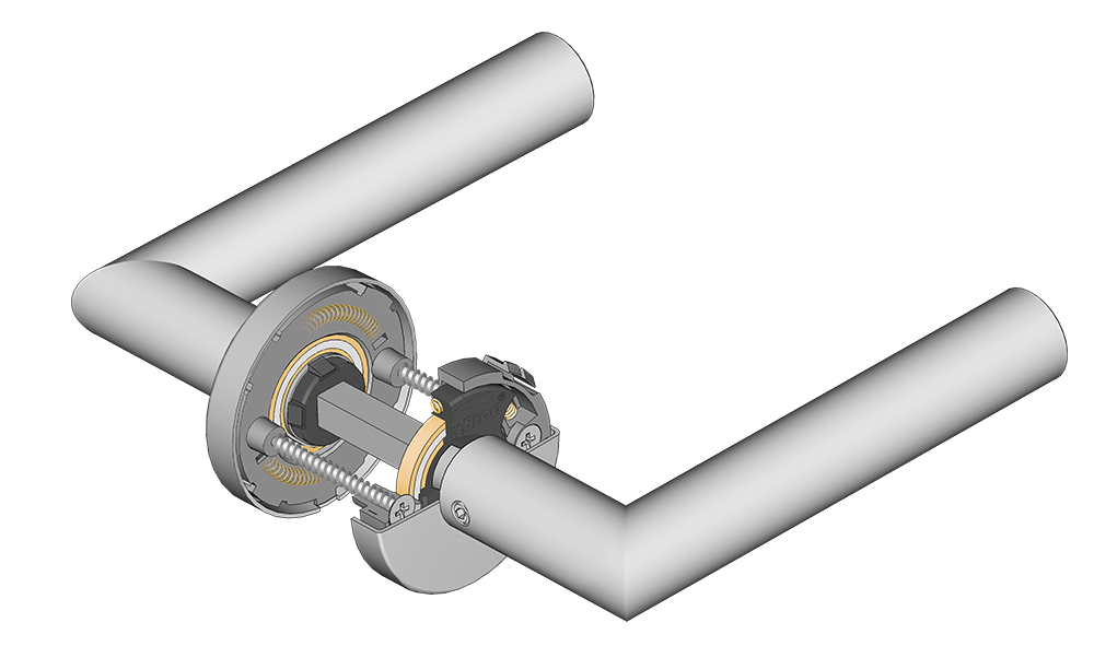 scoop türdrücker mit querschnitt der verschraubung und der slidebloc gleitlagertechnik