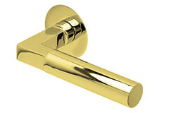 scoop flache lösungen türdrücker form 1016 in pvd messinggelb auf flacher rundrosette