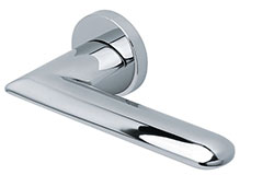 scoop edelstahl türdrücker form 1021 in edelstahl poliert auf rundrosette