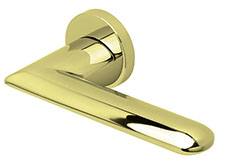 scoop edelstahl türdrücker form 1021 in pvd messinggelb auf rundrosette