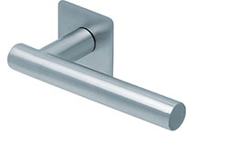 scoop flache lösungen türdrücker form 1074 in edelstahl matt auf flacher quadratrosette