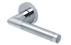 scoop edelstahl türdrücker form 1174 in edelstahl poliert auf rundrosette