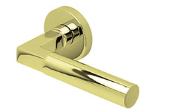 scoop edelstahl türdrücker form 2016 in pvd messinggelb auf rundrosette