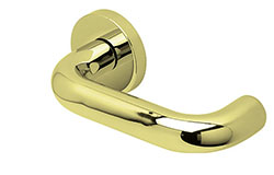 scoop edelstahl türdrücker form 2104 in pvd messinggelb auf rundrosette