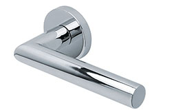 scoop edelstahl türdrücker form 2106 in edelstahl poliert auf rundrosette