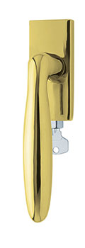 scoop fenstergriffe form 1083 pvd messinggelb auf eckiger rosette abschließbar